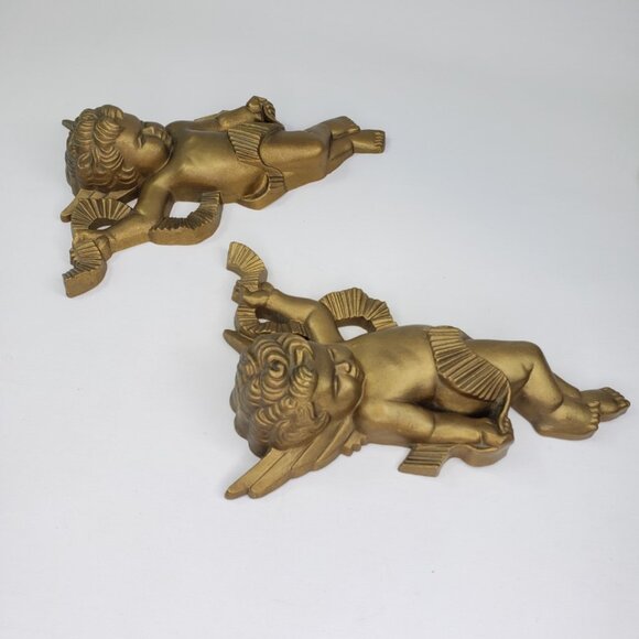 Vintage Retro Gold Angels Cherub Wall Plaque Burwood Product Co 2020-1 & 2020-2 - Picture 5 of 10